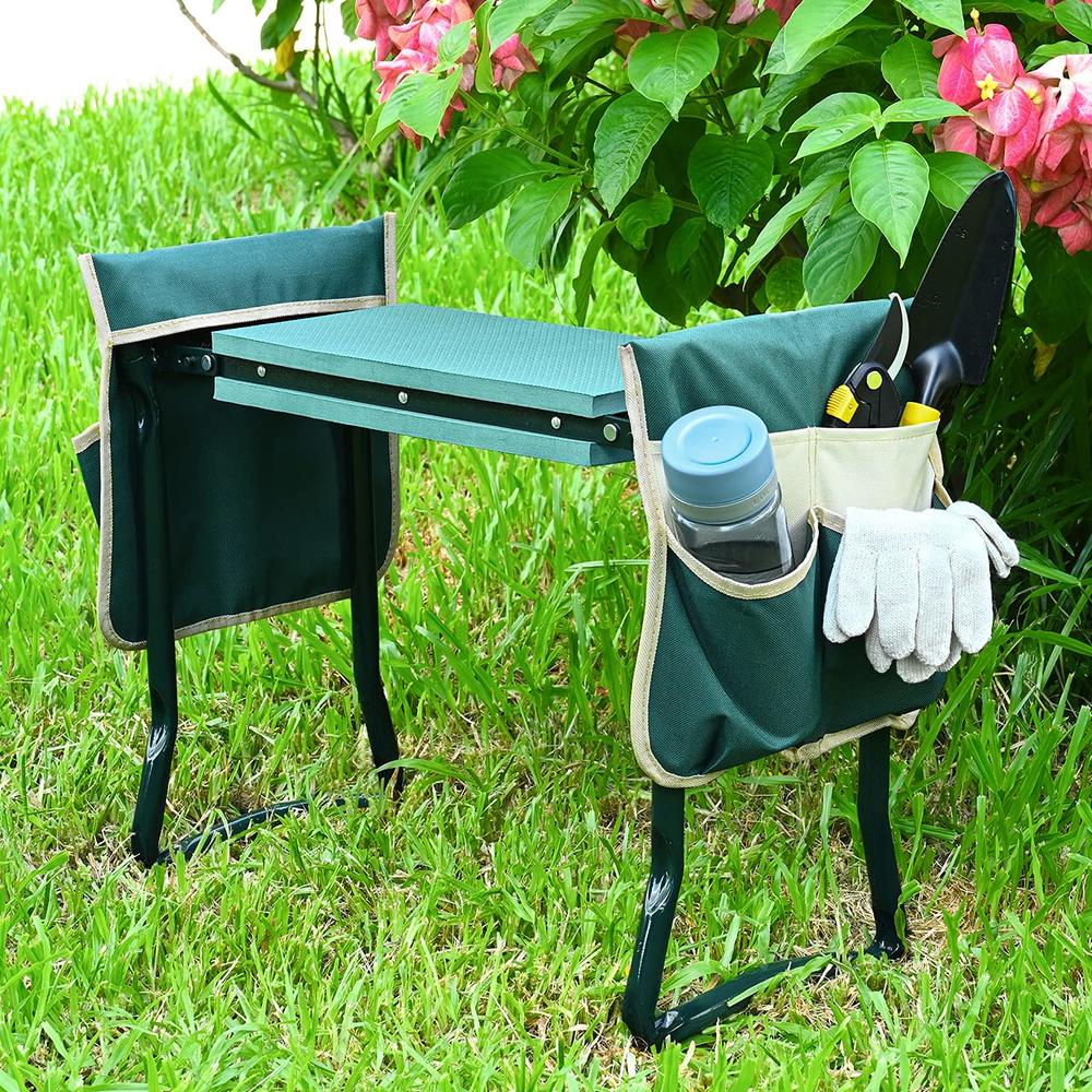 KVR Upgraded Garden Kneeler and Seat with Thicken & Widen Soft Kneeling Pad,Heavy Duty Foldable Gardener Stool with 2 Tool Pouch
