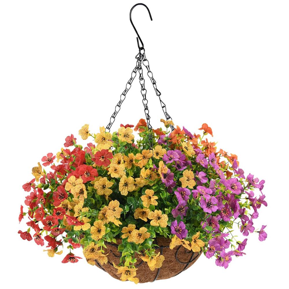 ZFProcess Artificial Silk Flowers in Hanging Basket Outdoor Indoor Patio Lawn Garden Decor,Hanging Daisy Basket with 12inch Coco