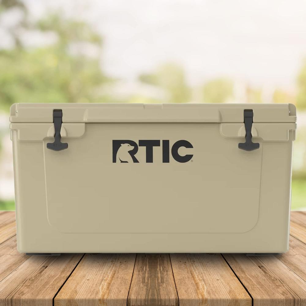 RTIC Hard Cooler 65 qt, Tan, Ice Chest with Heavy Duty Rubber Latches, 3 Inch Insulated Walls Keeping Ice Cold for Days, Great f