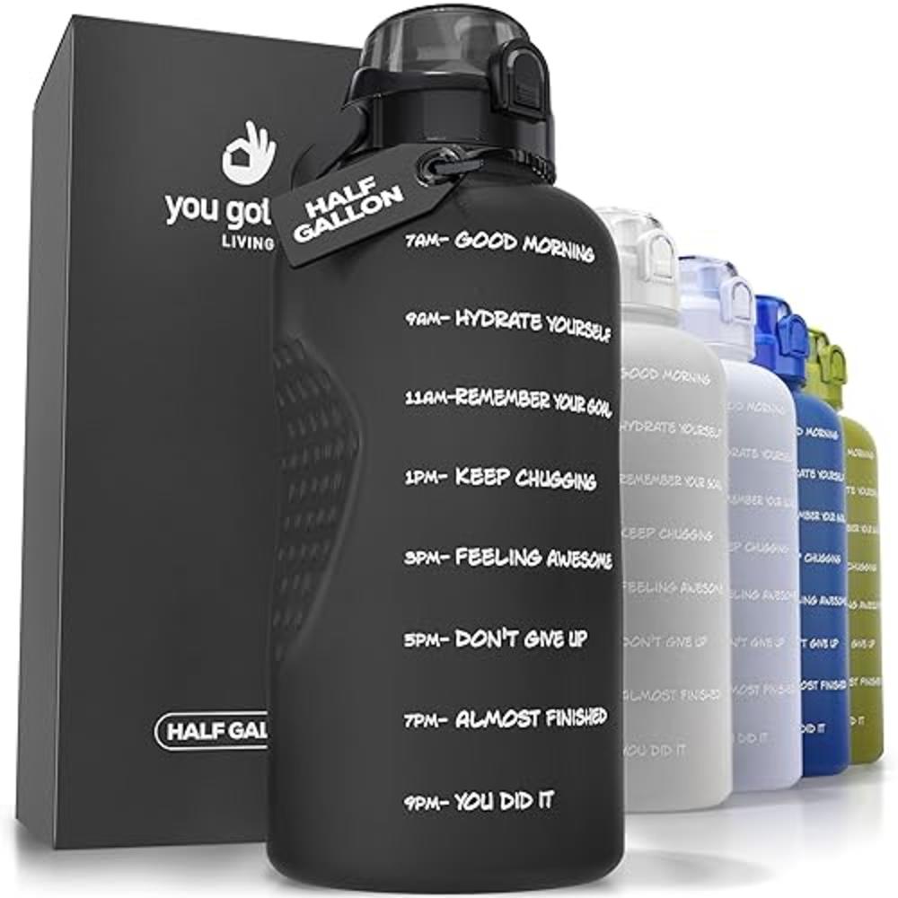 YOU GOT THIS LIVING Motivational Water Bottle with Straw, Half Gallon Water Bottle with Time Marker 64 oz/2.2L, Gym Water Jug, A