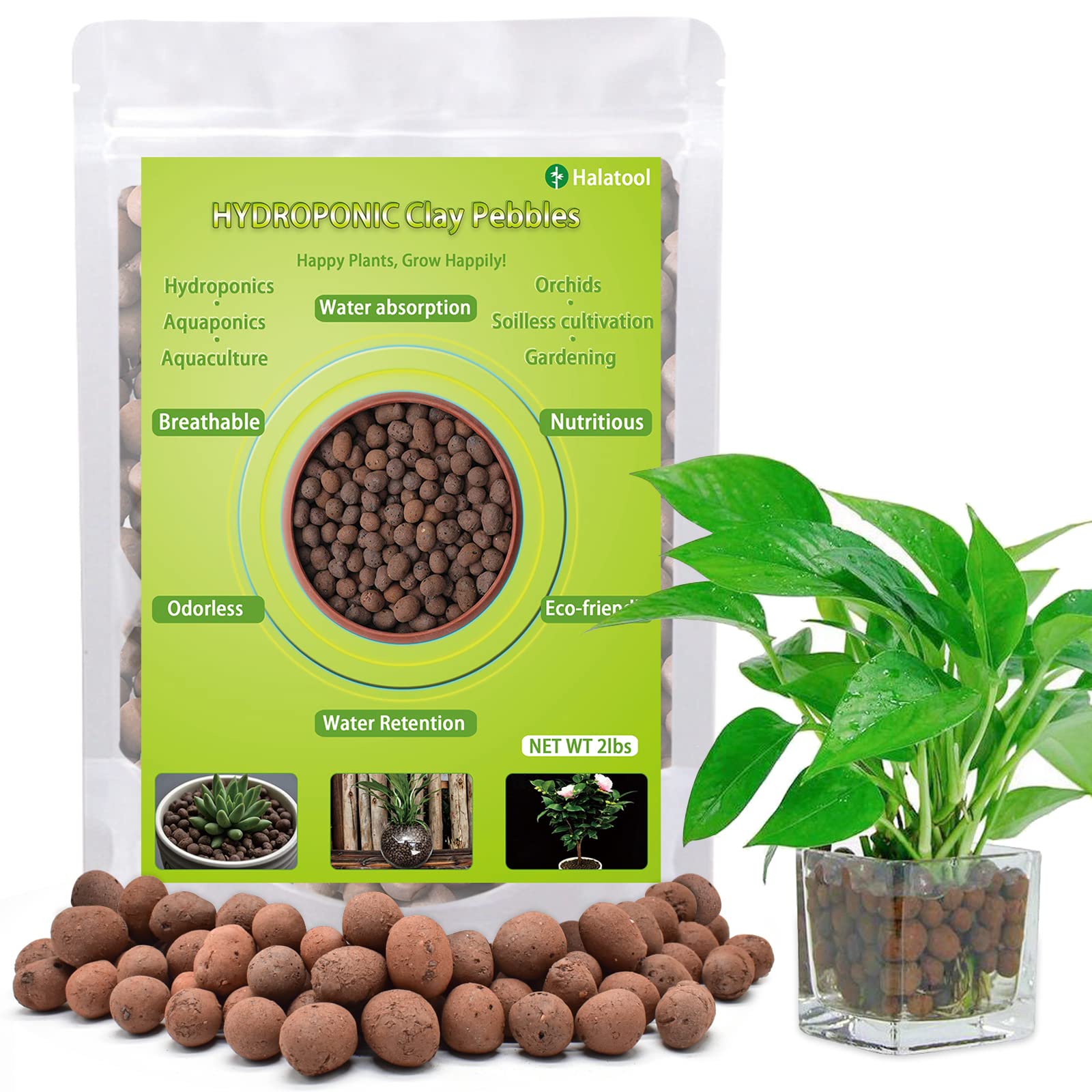 Halatool 2 LBS Organic Clay Pebbles- 4mm-16mm 100% Natural Expanded Clay Pebbles for Hydroponic Gardening, Orchids, Drainage, De