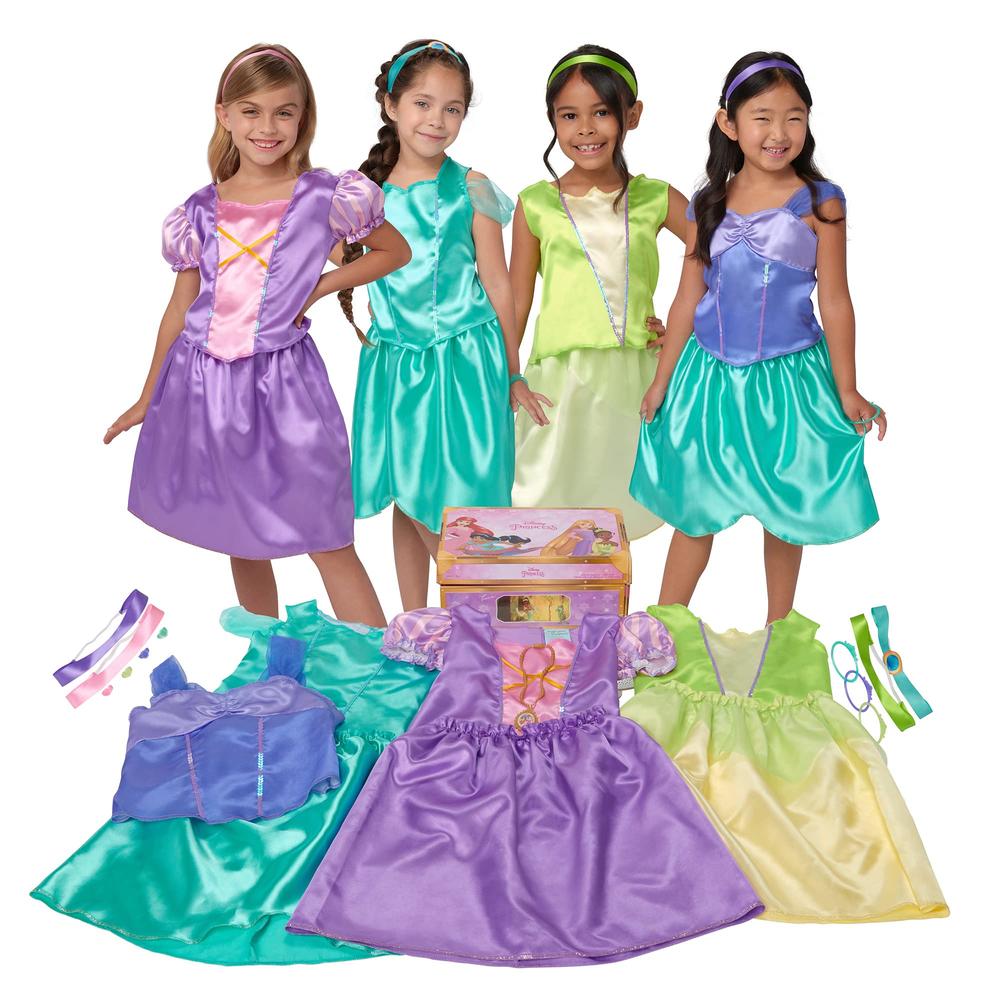 Disney Princess Girls Dress Up Trunk - Rapunzel, Ariel, Tiana & Jasmine - 21 Pieces [Amazon Exclusive]