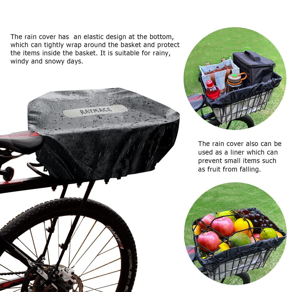 RAYMACE Rear Bike Basket with Waterproof Cover and Cargo Net,Bicycle Cargo Rack Storage X-Large Basket Mount for Back Under Seat