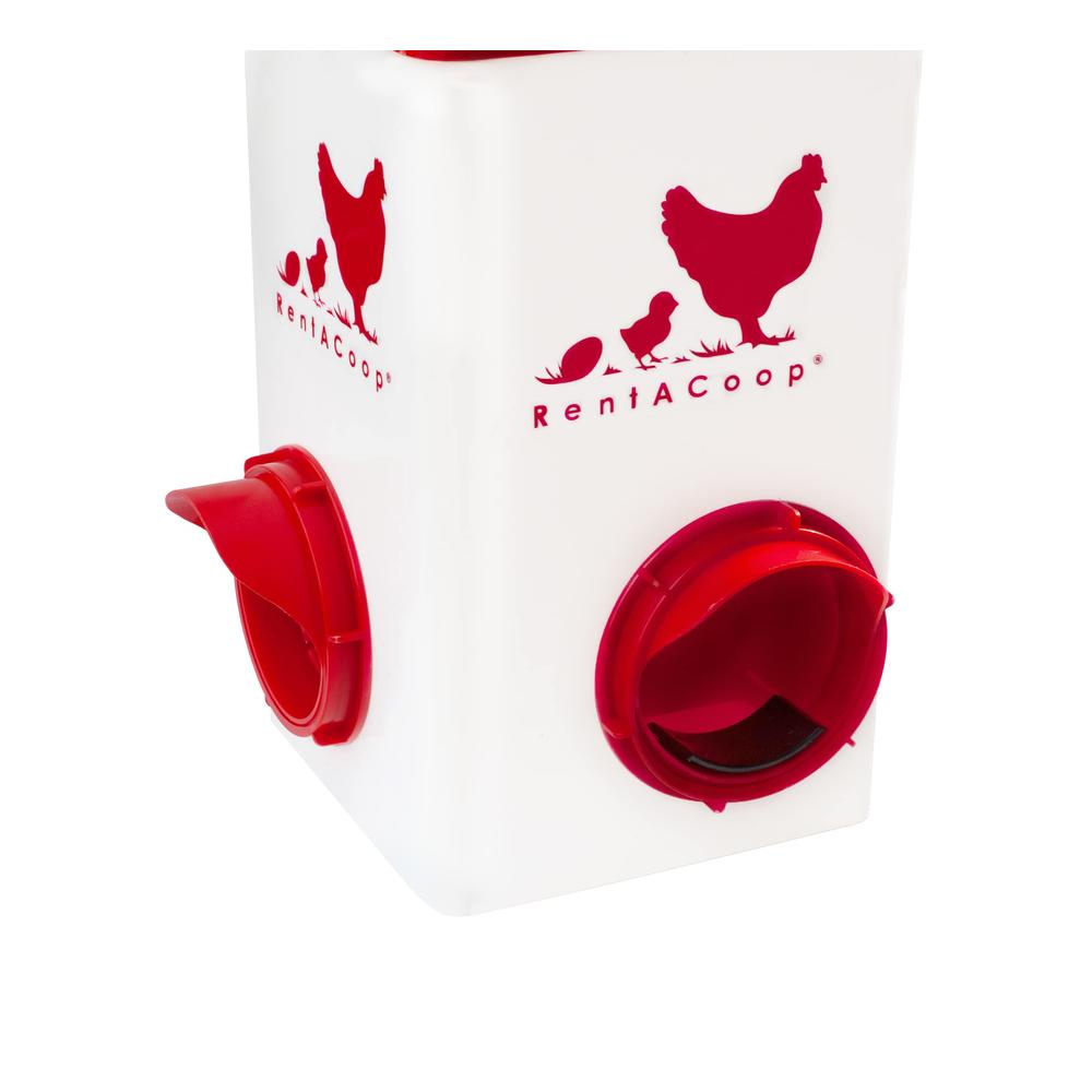 RentACoop Chick2Chicken 5lb 2-Port Feeder - Includes Anti-Roost Lid and Slider Port Covers - Suitable for Quail, Pigeons, Doves,