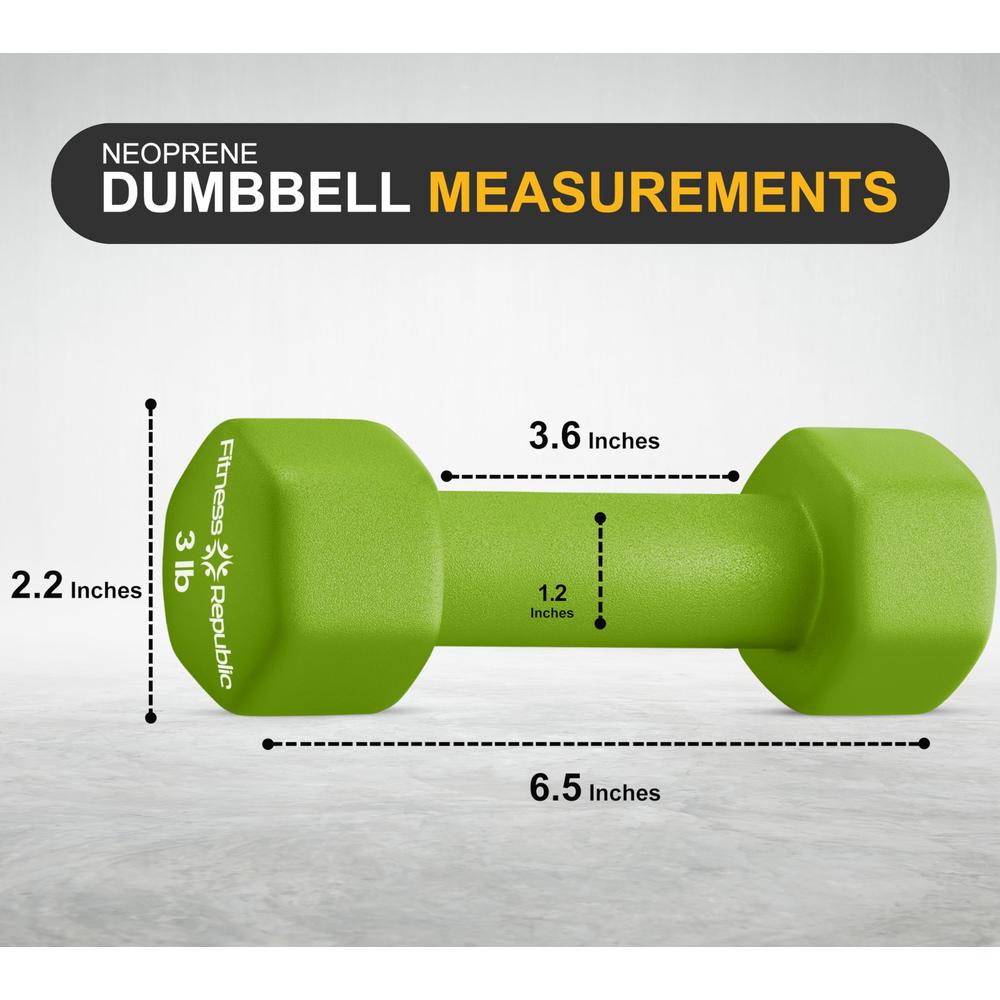 Fitness Republic 3LB Neoprene Workout Dumbbells Set of 2 - Non Slip, Anti Roll Exercise & Fitness Dumbbells - Hex Shaped Hand we