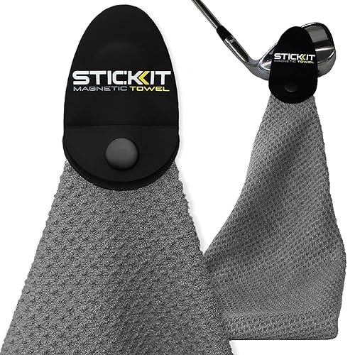 STICKIT Magnetic Towel, Gray | Top-Tier Microfiber Golf Towel with Deep Waffle Pockets | Industrial Strength Magnet for Strong H