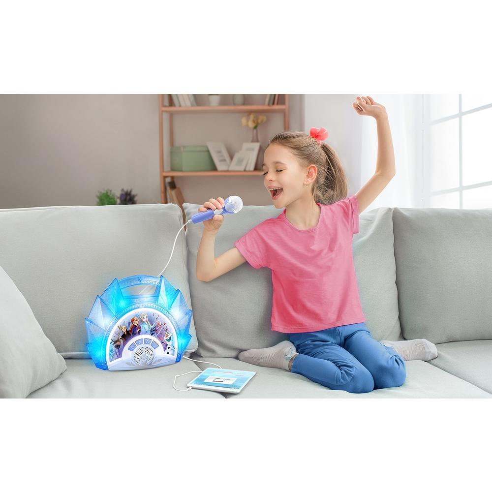 eKids Frozen Sing Along Boom Box Speaker with Microphone for Fans of Frozen Toys for Girls, Kids Karaoke Machine with Built in M