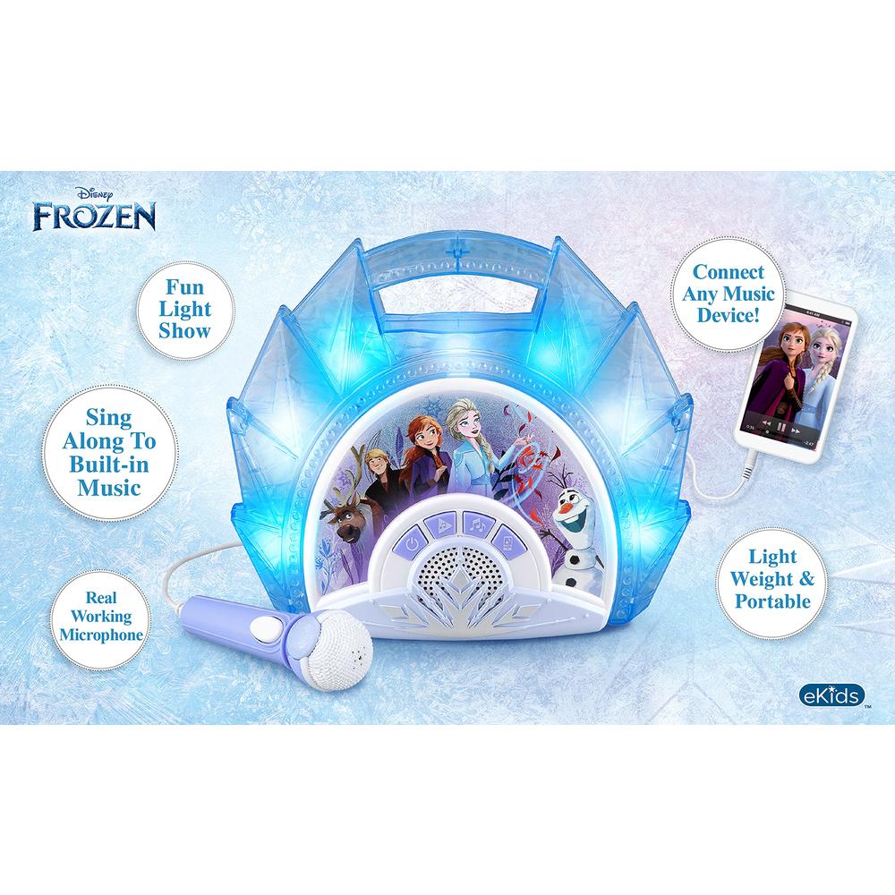 eKids Frozen Sing Along Boom Box Speaker with Microphone for Fans of Frozen Toys for Girls, Kids Karaoke Machine with Built in M