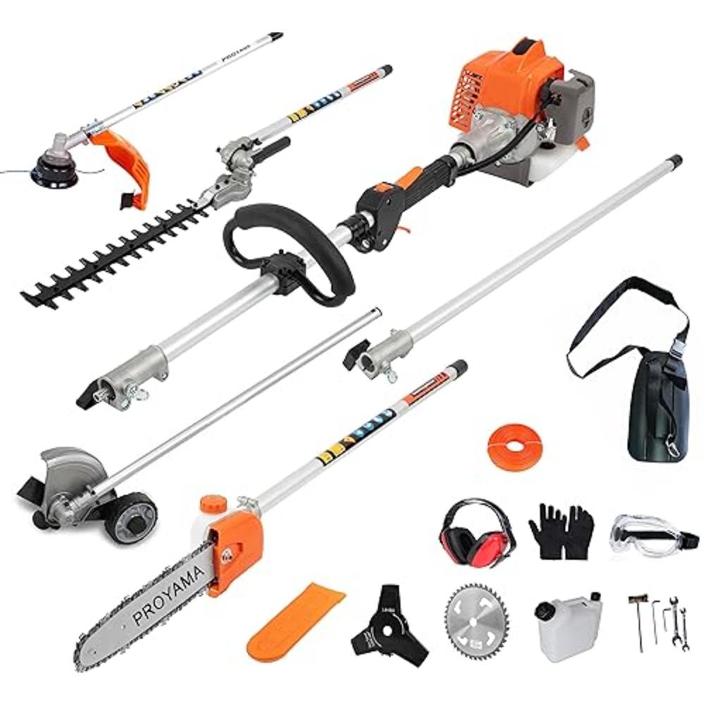 PROYAMA 26cc 6 in 1 Multi Functional Trimming Tools, Gas Hedge Trimmer, Weed Eater, String Trimmer, Brush Cutter, Edger, Pole Sa