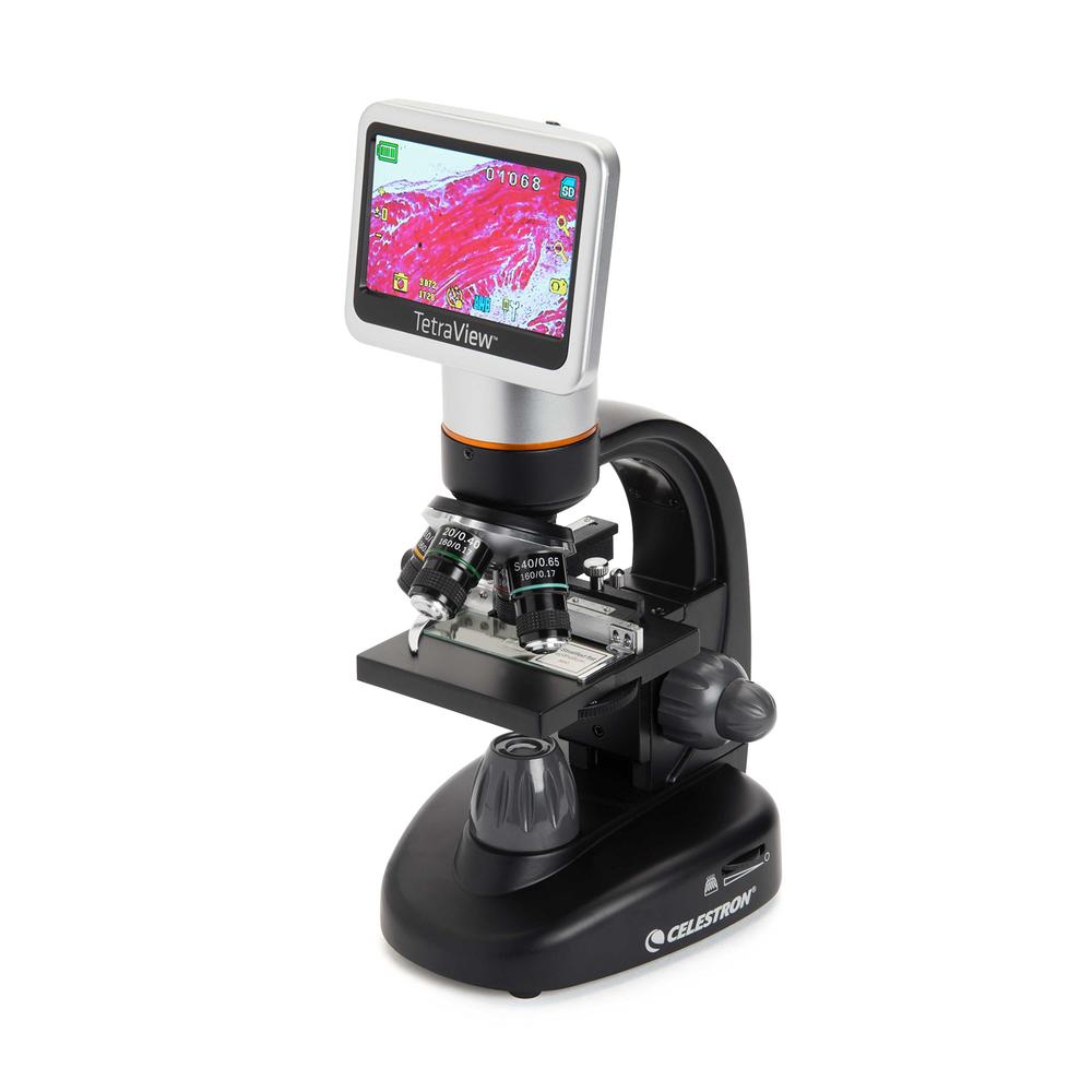 Celestron - TetraView LCD Digital Microscope - Biological Microscope with a Built-In 5MP Digital Camera - Adjustable Mechanical 