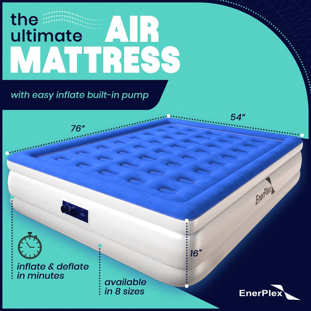 EnerPlex Full Air Mattress for Camping, Home & Travel - 16 Inch Double Height Inflatable Bed with Built-in Dual Pump - Durable, 