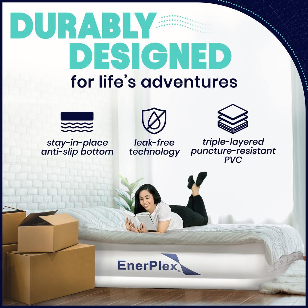 EnerPlex Full Air Mattress for Camping, Home & Travel - 16 Inch Double Height Inflatable Bed with Built-in Dual Pump - Durable, 