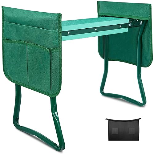 iPower Garden Kneeler and Seat Foldable Kneeling Bench with Sturdy Soft EVA Foam Pad for Outdoor, Fishing, Camping, 2 Tool Pouch