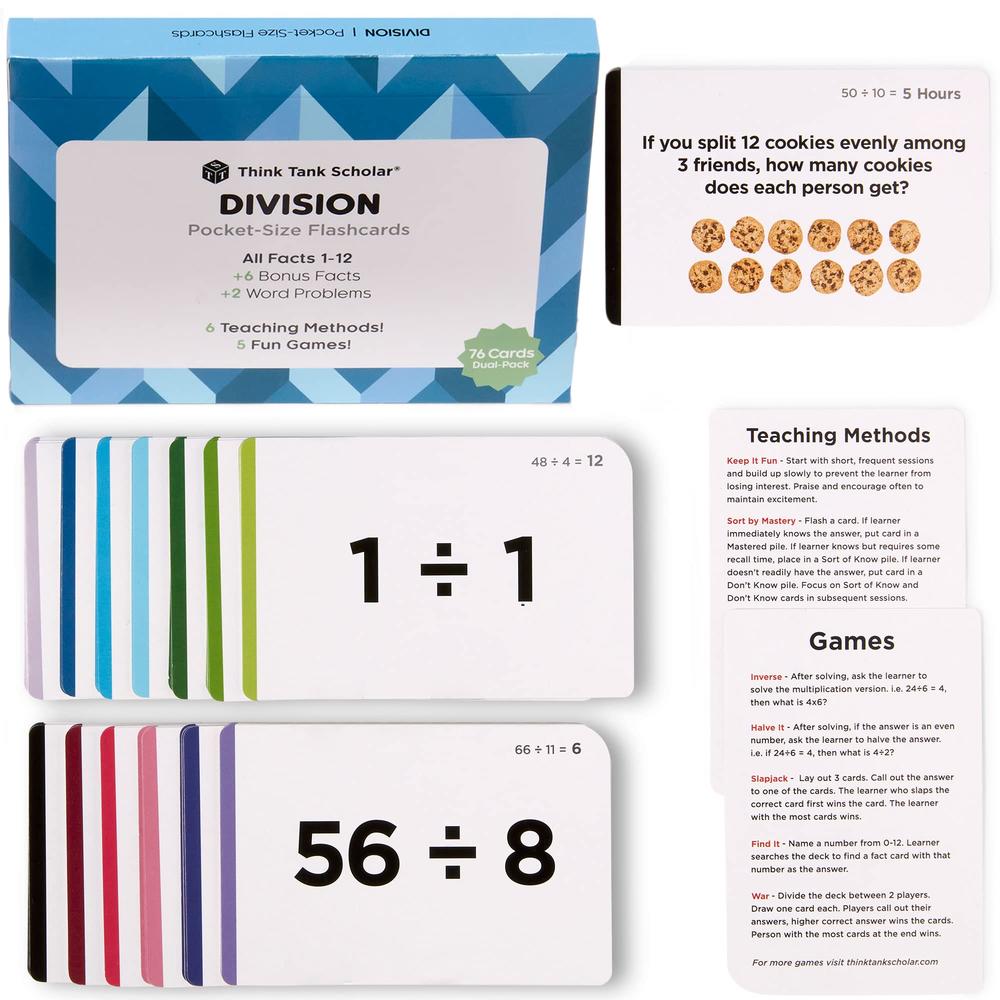 Think Tank Scholar Division Flash Cards - 300 Facts 1-12 - (Award Winning) Flashcards for Kids in 3rd, 4th, 5th, 6th Grade, Home