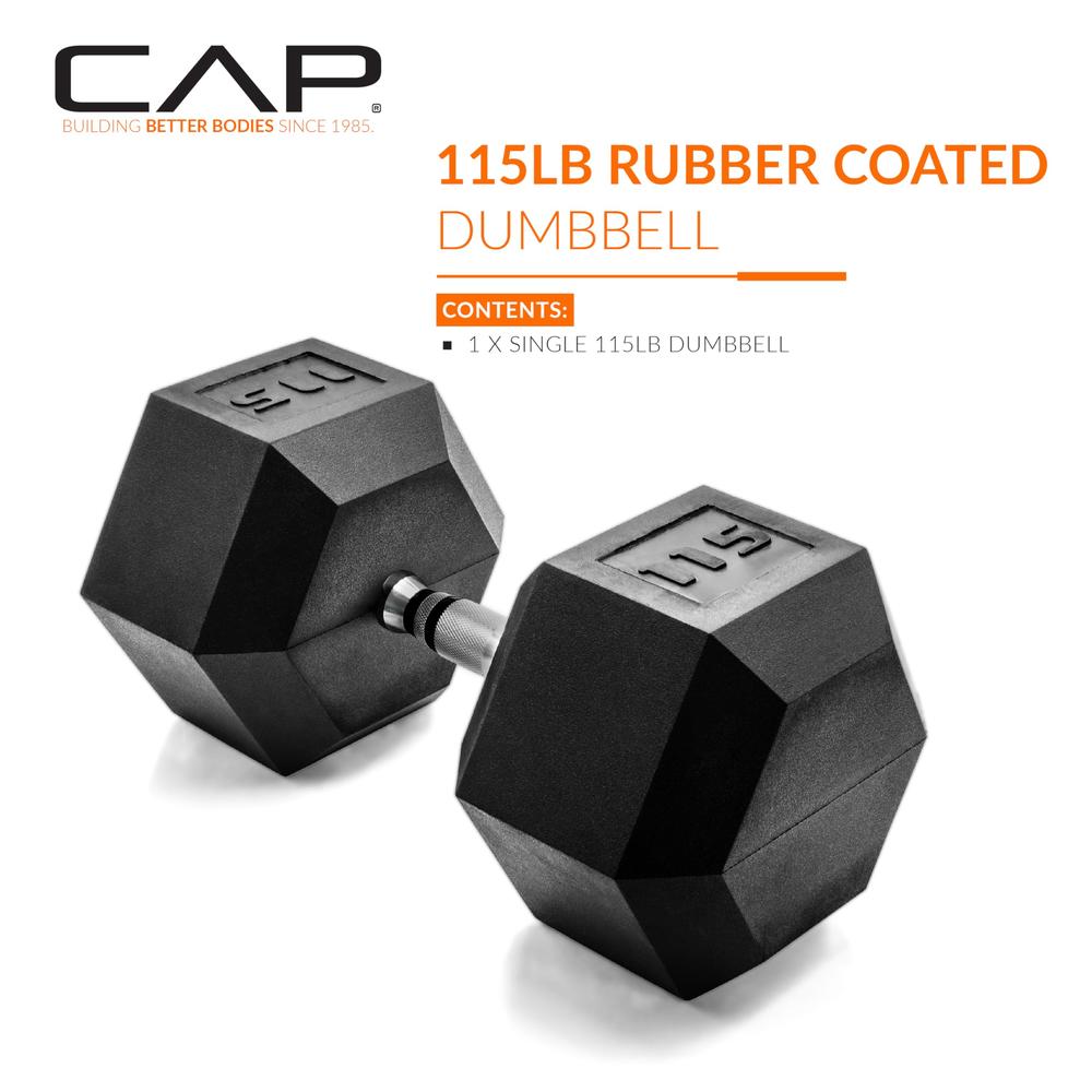 Cap Barbell Cap 115 LB Coated Hex Dumbbell Weight, New Edition, Black, (SDRIS-115)