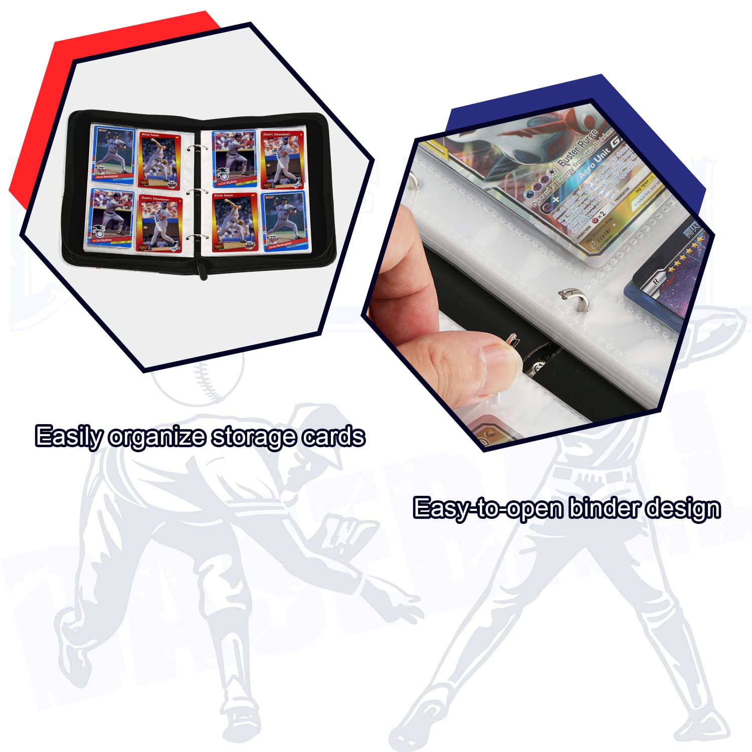cEcOKESO Card Binder 4 Pocket, Fits 400 Cards with 50 Removable Sleevesves,Trading Card Binder with Sleeves, Baseball Card Binder, Sports