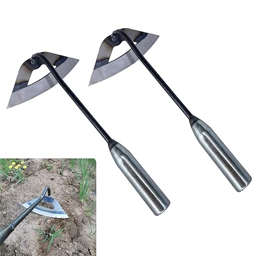 BuerKeo 2Pcs Gardening Tools Hollow Hoe, All-Steel Hardened Hollow Hoe, Sharp Durable Garden Weeding Tools, Hoe Garden Tool Hand Shovel 