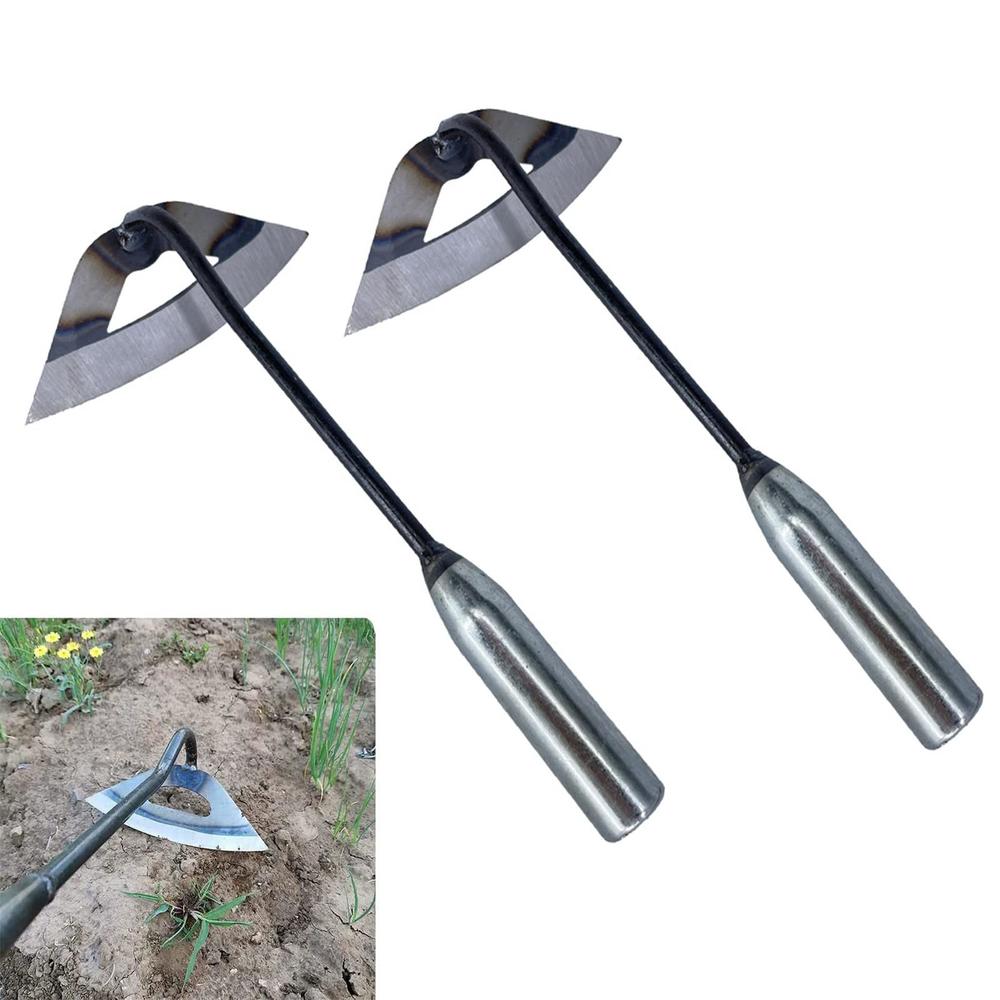 BuerKeo 2Pcs Gardening Tools Hollow Hoe, All-Steel Hardened Hollow Hoe, Sharp Durable Garden Weeding Tools, Hoe Garden Tool Hand Shovel 