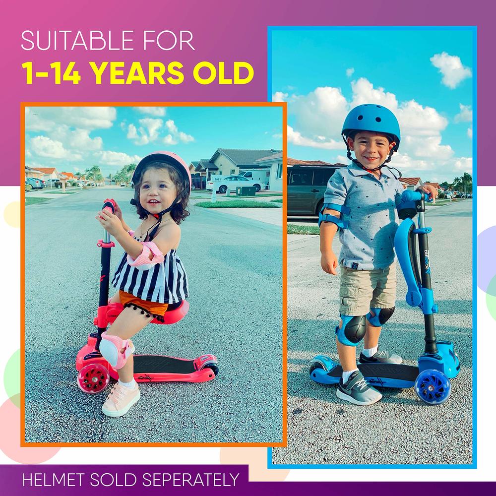 Hurtle 3-Wheeled Scooter for Kids - Wheel LED Lights, Adjustable Lean-to-Steer Handlebar, and Foldable Seat - Sit or Stand Ride 