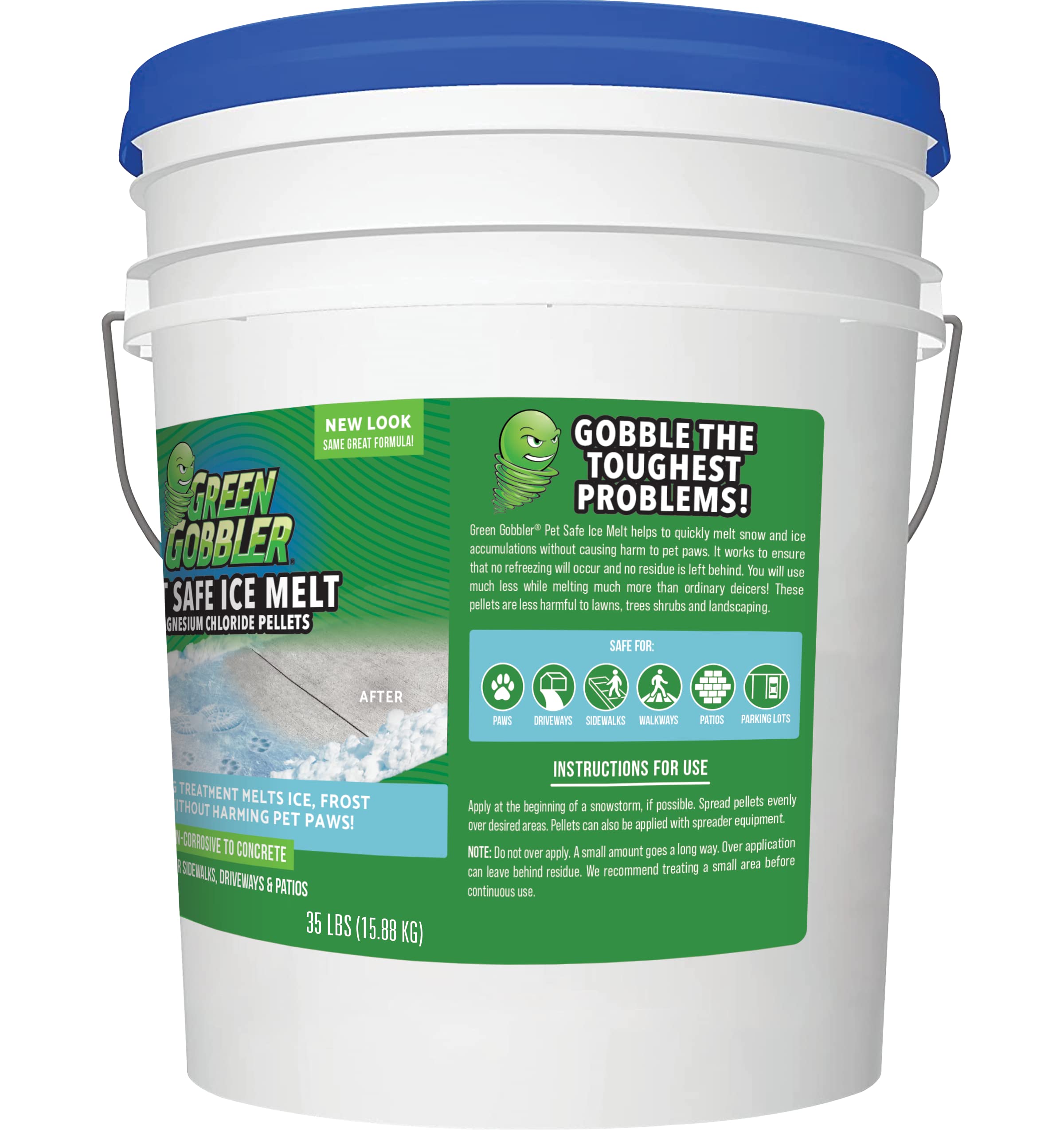 Green Gobbler Pet Safe Ice Melt Effective to -15° Fahrenheit | 35lb Pail | Fast Acting Treatment | Magnesium Chloride Ice Melt P