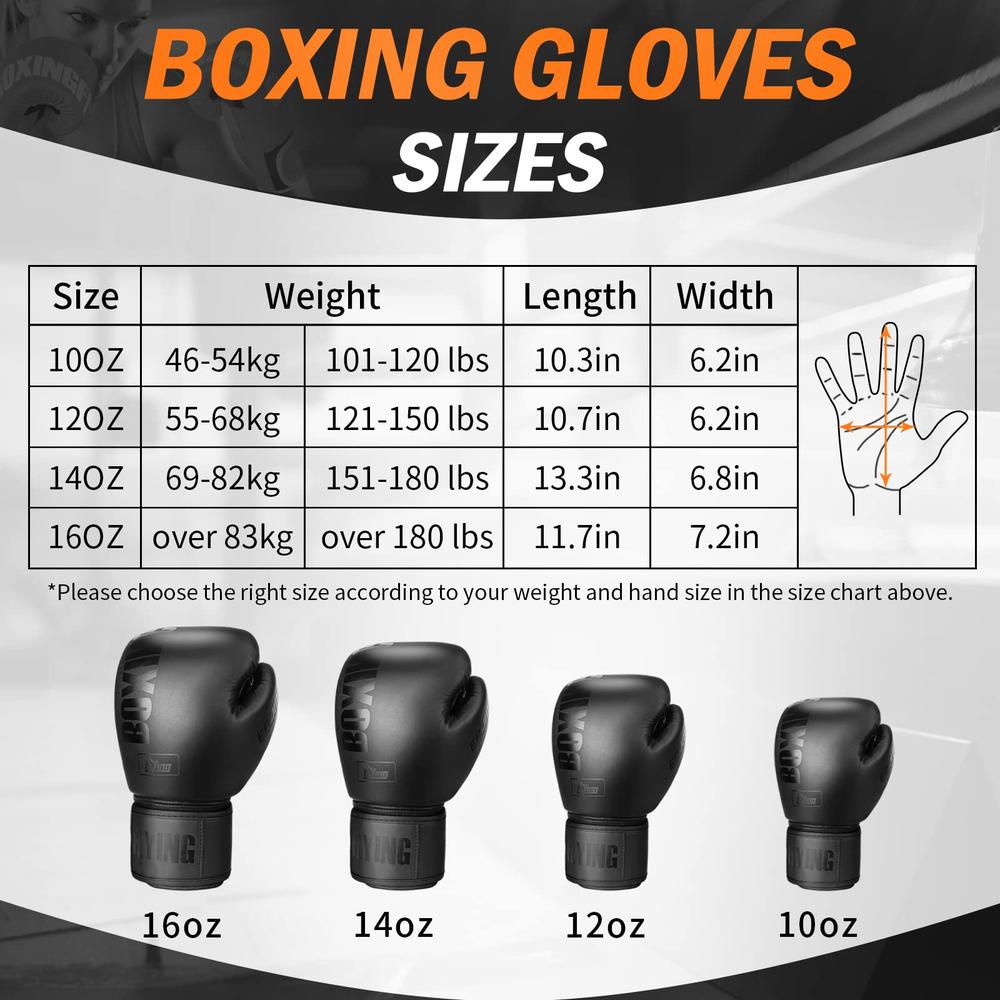 FIVING Boxing Gloves for Men and Women Suitable for Boxing Kickboxing Mixed Martial Arts Muay Thai MMA Heavy Bag Fighting Training (Bla