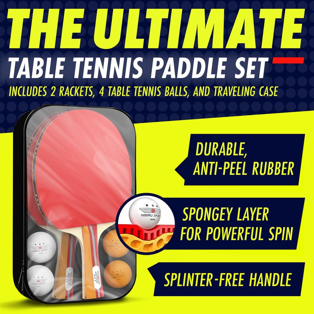 NIBIRU SPORT Table Tennis Paddles - Professional Ping Pong Paddles Set of 2 w/ 4 Balls and Storage Case - Table Tennis Equipment