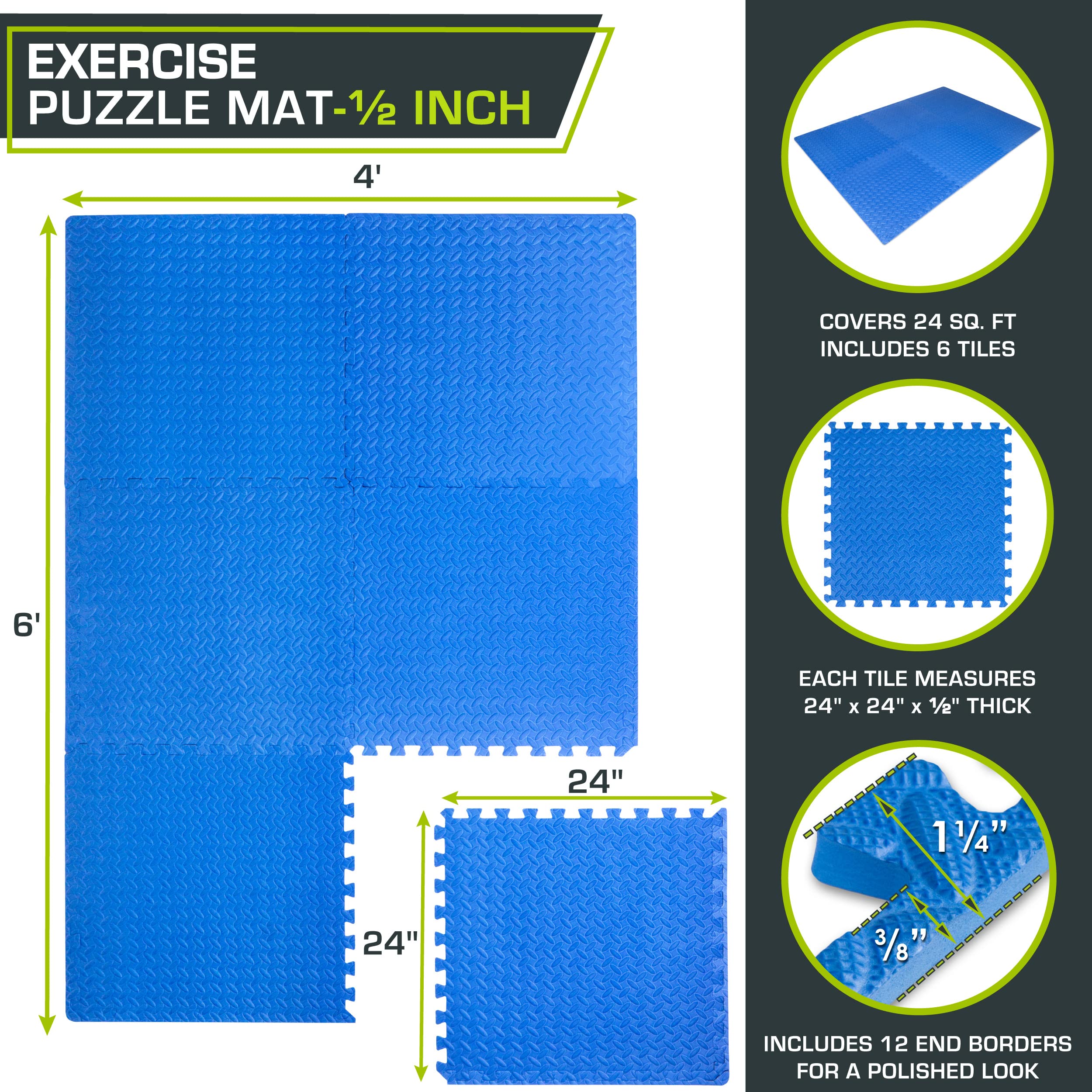 ProsourceFit Puzzle Exercise Mat A in, EVA Interlocking Foam Floor Tiles for Home gym, Mat for Home Workout Equipment, Floor Pad