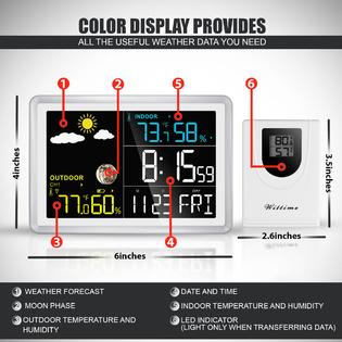 2081GM-04 Wittime 2081 Weather Station Indoor Outdoor Thermometer Wireless  Temperature Humidity Monitor with HD Color Display and Outdoor