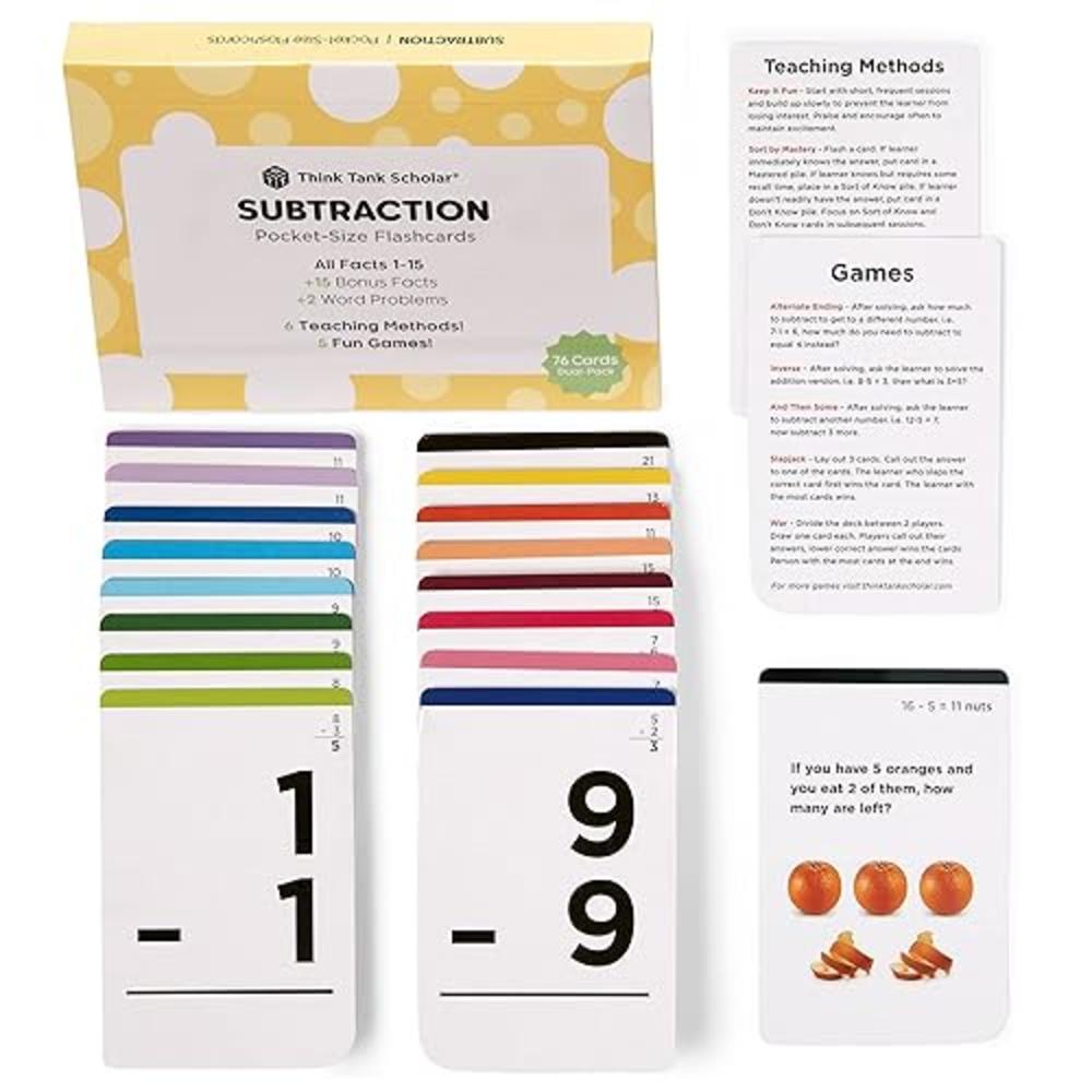 Think Tank Scholar Subtraction Flash Cards - 150 Facts 1-12 - (Award Winning) Math Flashcards for Kids Ages 4-8 in Kindergarten,