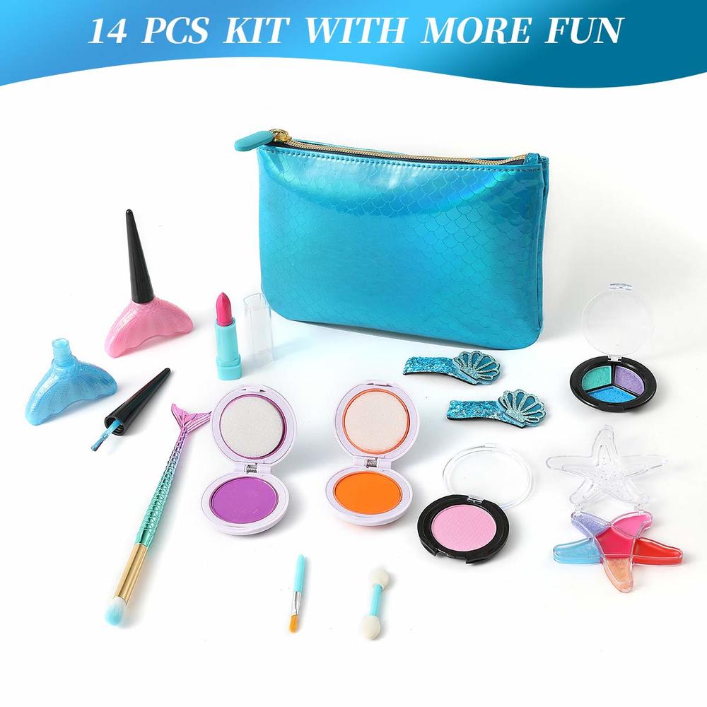 TOKIA Little Mermaid Girls Makeup Kit, Big Pieces Kids Makeup Kit for Girls Age 4 5 6 7 8 , Safe & Washable Mermaid Toys, Great 