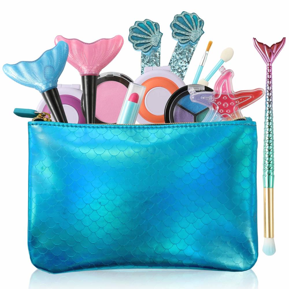 TOKIA Little Mermaid Girls Makeup Kit, Big Pieces Kids Makeup Kit for Girls Age 4 5 6 7 8 , Safe & Washable Mermaid Toys, Great 