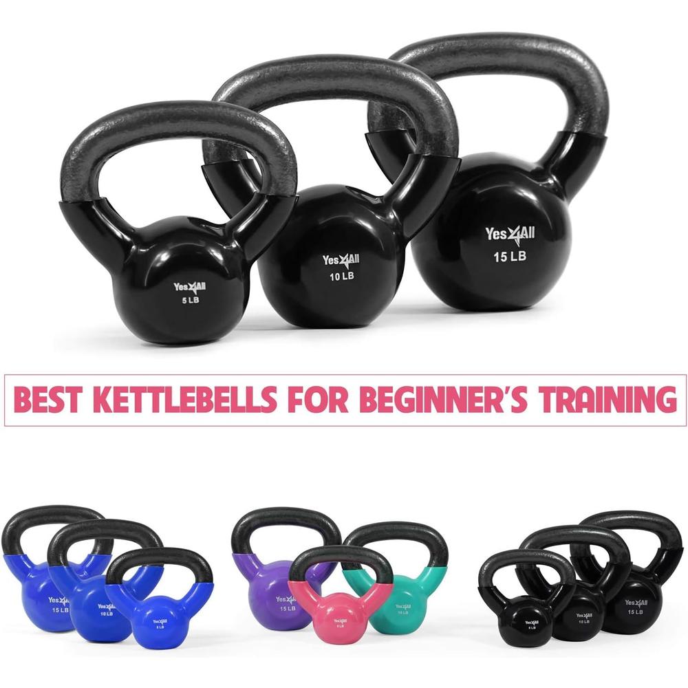 Yes4All Kettlebell Sets Vinyl coated, Weights Set great Kettlebells combo for Full Body Workout and Strength Training Exercise g