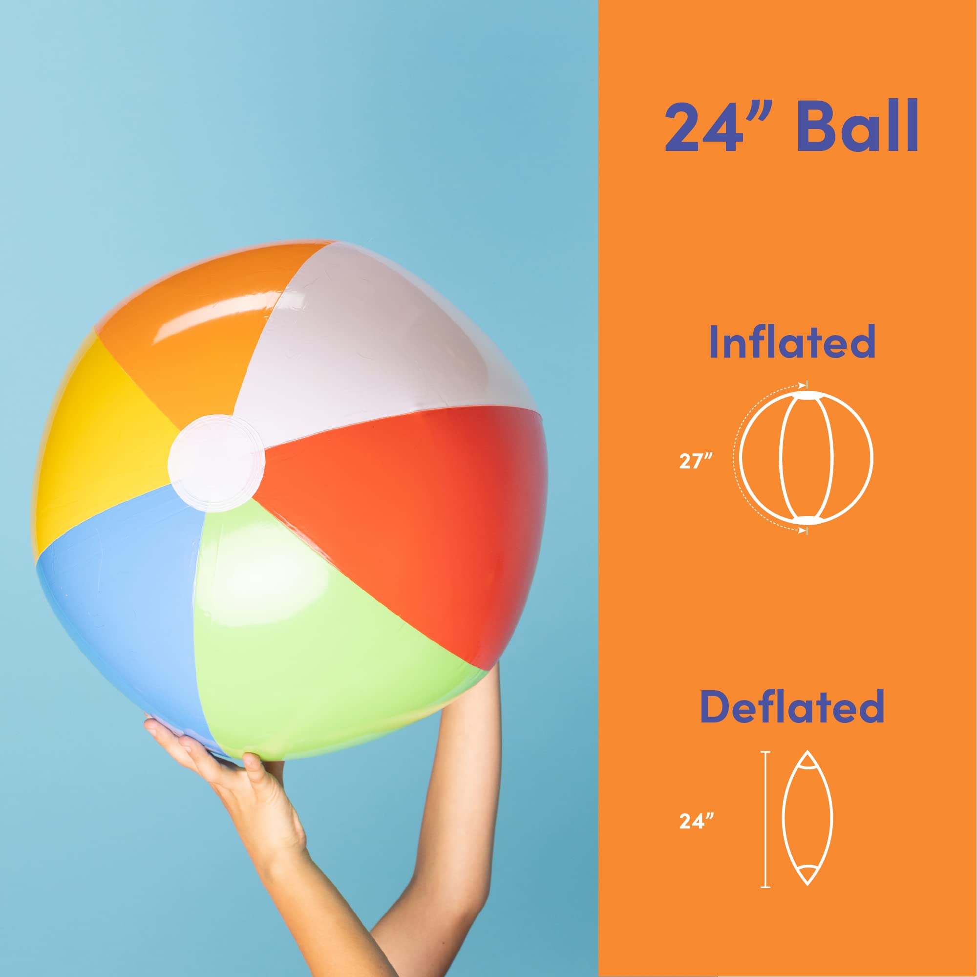 Top Race Large Beach Balls Bulk Beach Balls - Big Inflatable Beach Balls 24 Inch for Kids, Pool, Summer Beach Party Favors & Wat