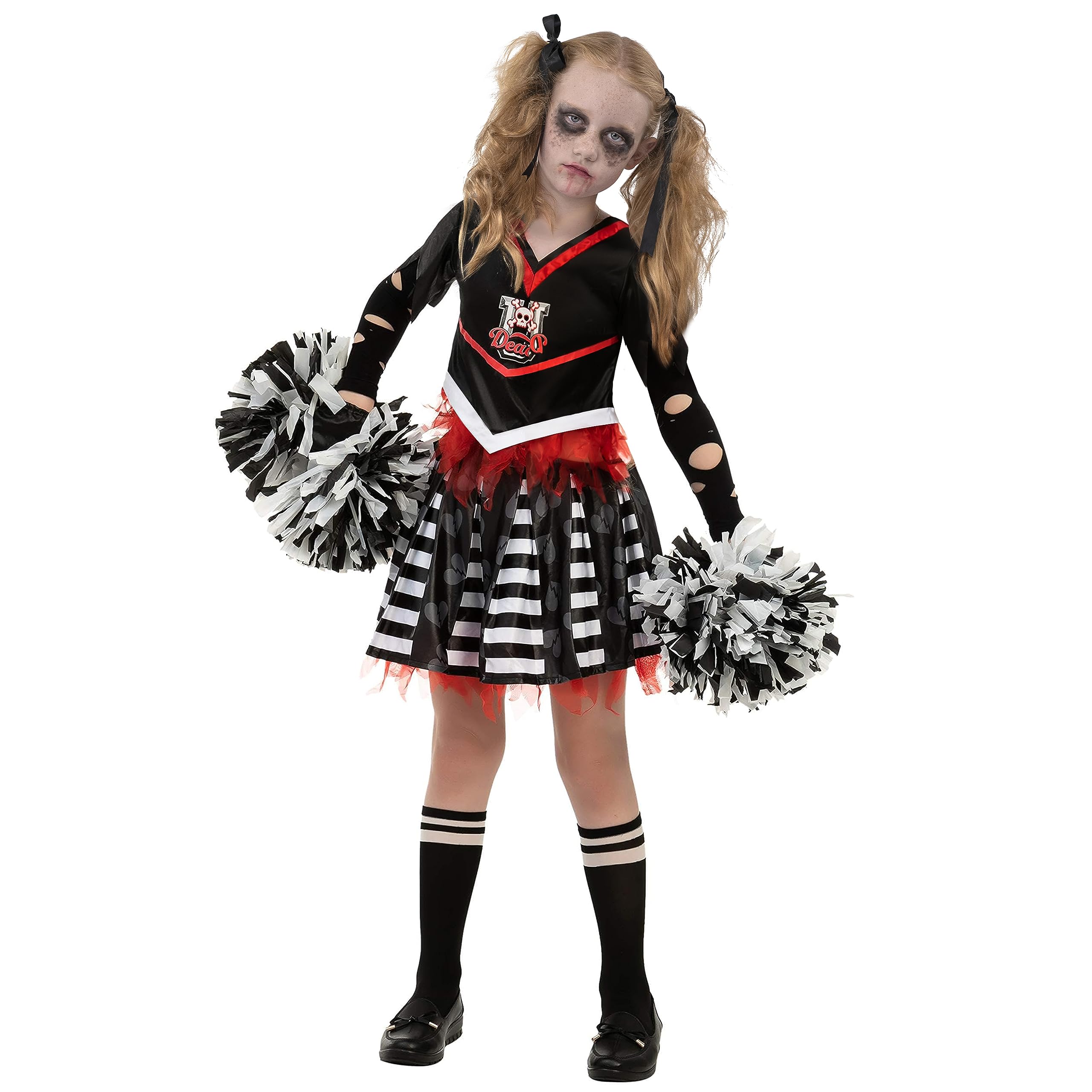 Spooktacular Creations Kids Cheerleader costume, Cheerless Costume for Girls, Scary Spiritless Cheerleader Costume for Halloween