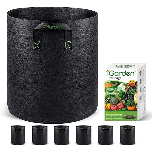 iGarden Grow Bags Tall, 3 Gallon Grow Pots 6 Pack with Handles, Heavy Duty 280G Thickened Nonwoven Fabric Plant Bag for Vegetables