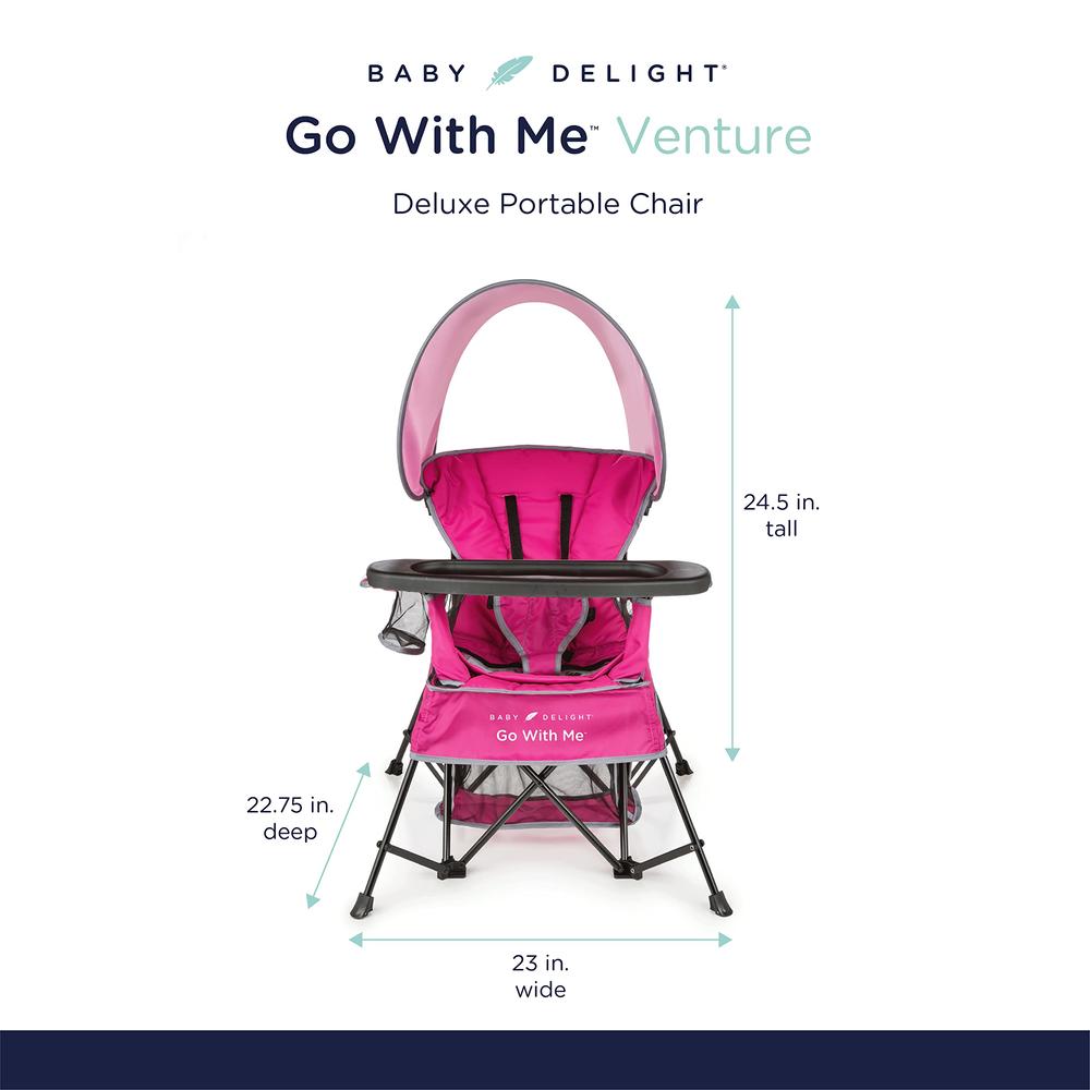 Baby Delight Go with Me Venture Portable Chair | Indoor and Outdoor | Sun Canopy | 3 Child Growth Stages | Pink