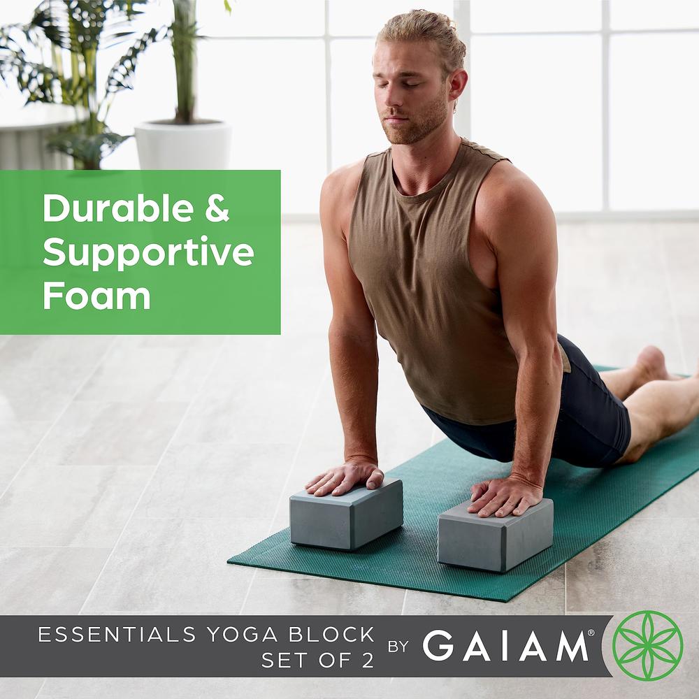 gaiam Essentials Yoga Block (Set Of 2) - Supportive Latex-Free Eva Foam Soft Non-Slip Surface For Yoga, Pilates, Meditation, gre