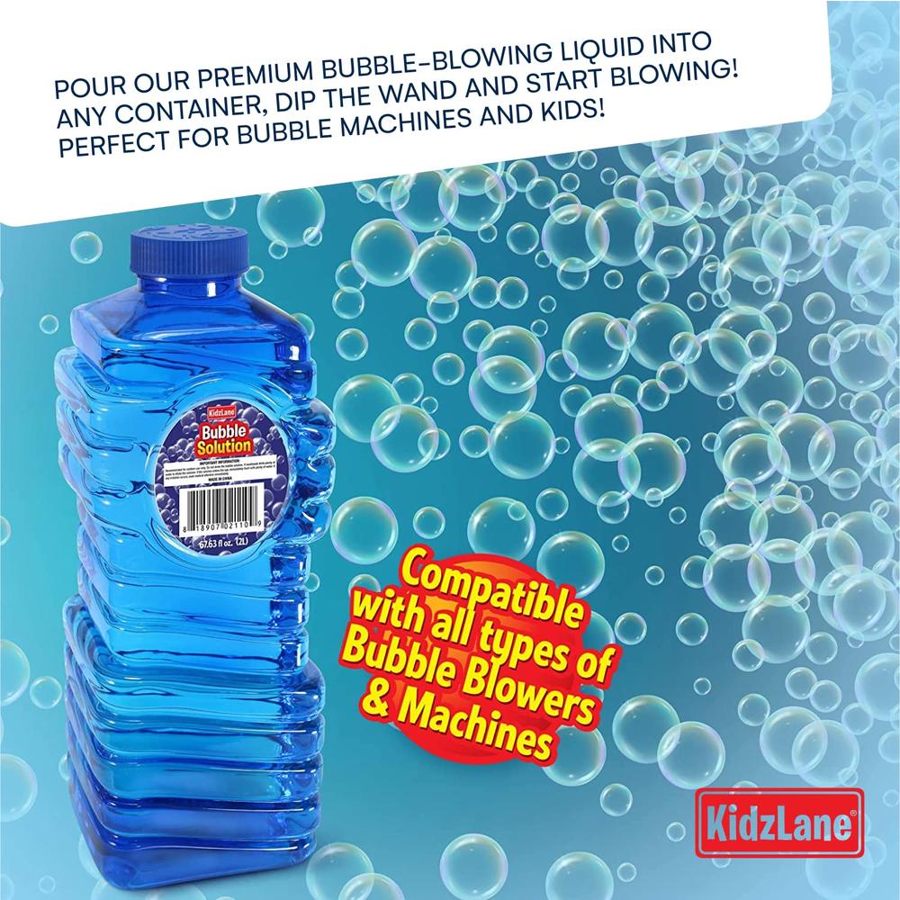 Kidzlane Bubble Solution Refill 67.63 oz | Large, Easy-Grip Bottle for Bubble Guns, Wands, Bubble Machines | Bubble Toy for Ages