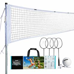 Franklin Sports Volleyball & Badminton Combo Set - Portable Backyard Volleyball & Badminton Net Set - Volleyball, Rackets & Bird