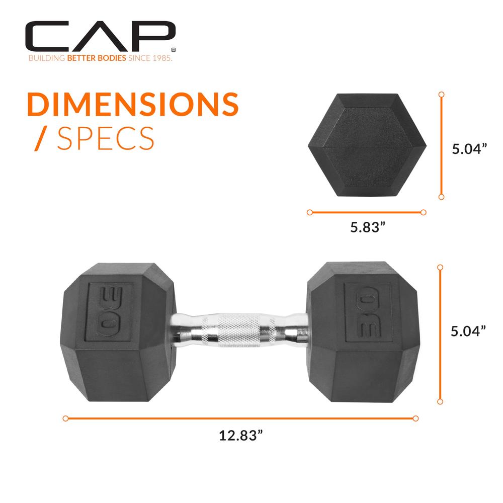 CAP Barbell 30 LB Coated Hex Dumbbell Weight, New Edition