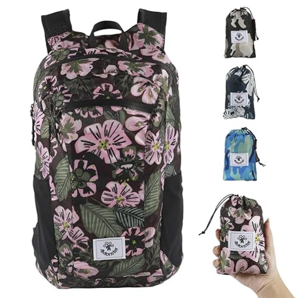 4Monster Hiking Daypack,Water Resistant Lightweight Packable Backpack for Travel Camping Outdoor (Flower Pink, 16L)