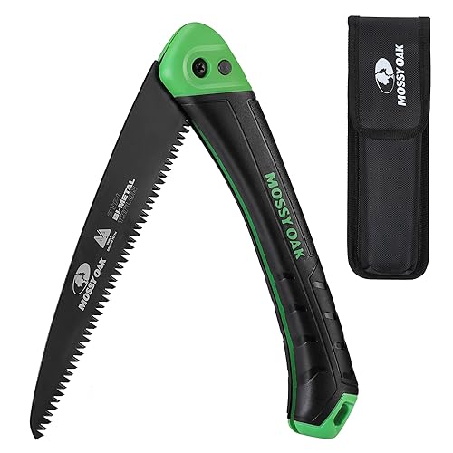 MOSSY OAK Folding Saw - 7 Inch Pruning Hand Saw with Pouch, D6A & M2 Bimetal Saw Blade, Hunting Saw Foldable for Deer, Tree, Woo