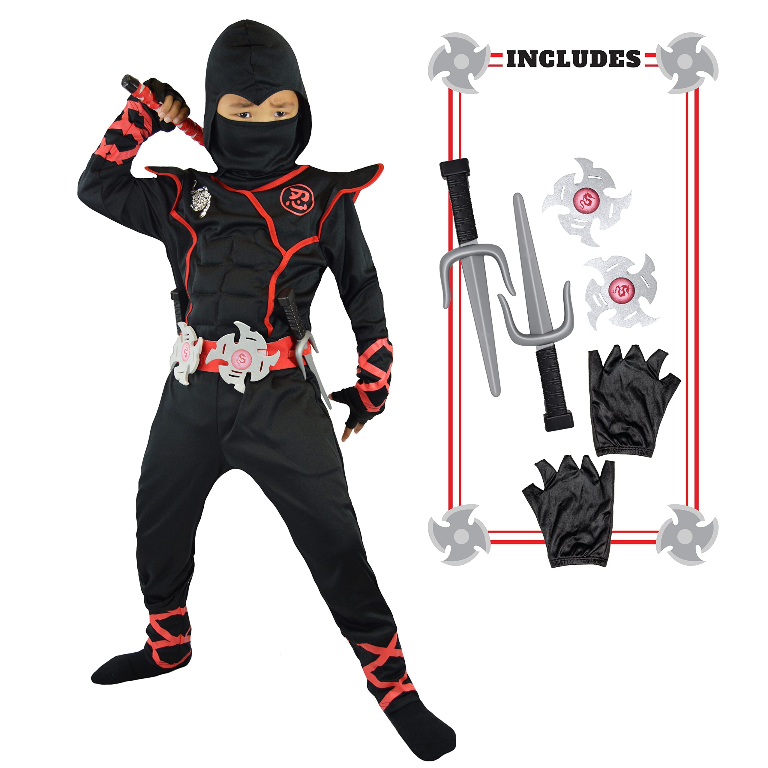 Spooktacular Creations Ninja Costume for Kids, Black Deluxe Ninja Costume for Boys Halloween Ninja Costume Dress Up (Black, Todd