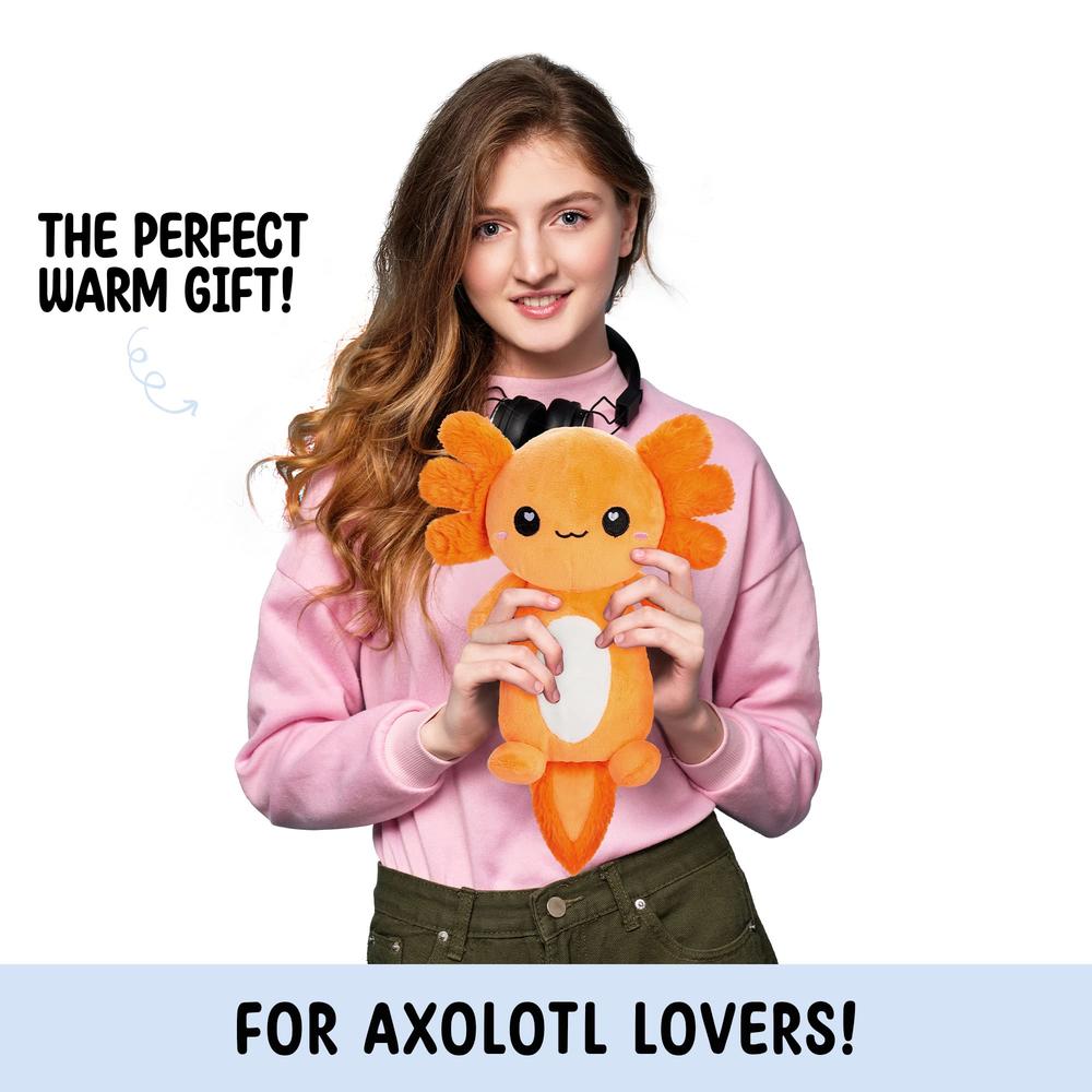 HAPPY FUEL Axolotl Microwavable Unscented Heating Pad For Women And Kids- Cute Soft Cozy Pillow Plush Heatable Warm Stuffed Animals - Kawai