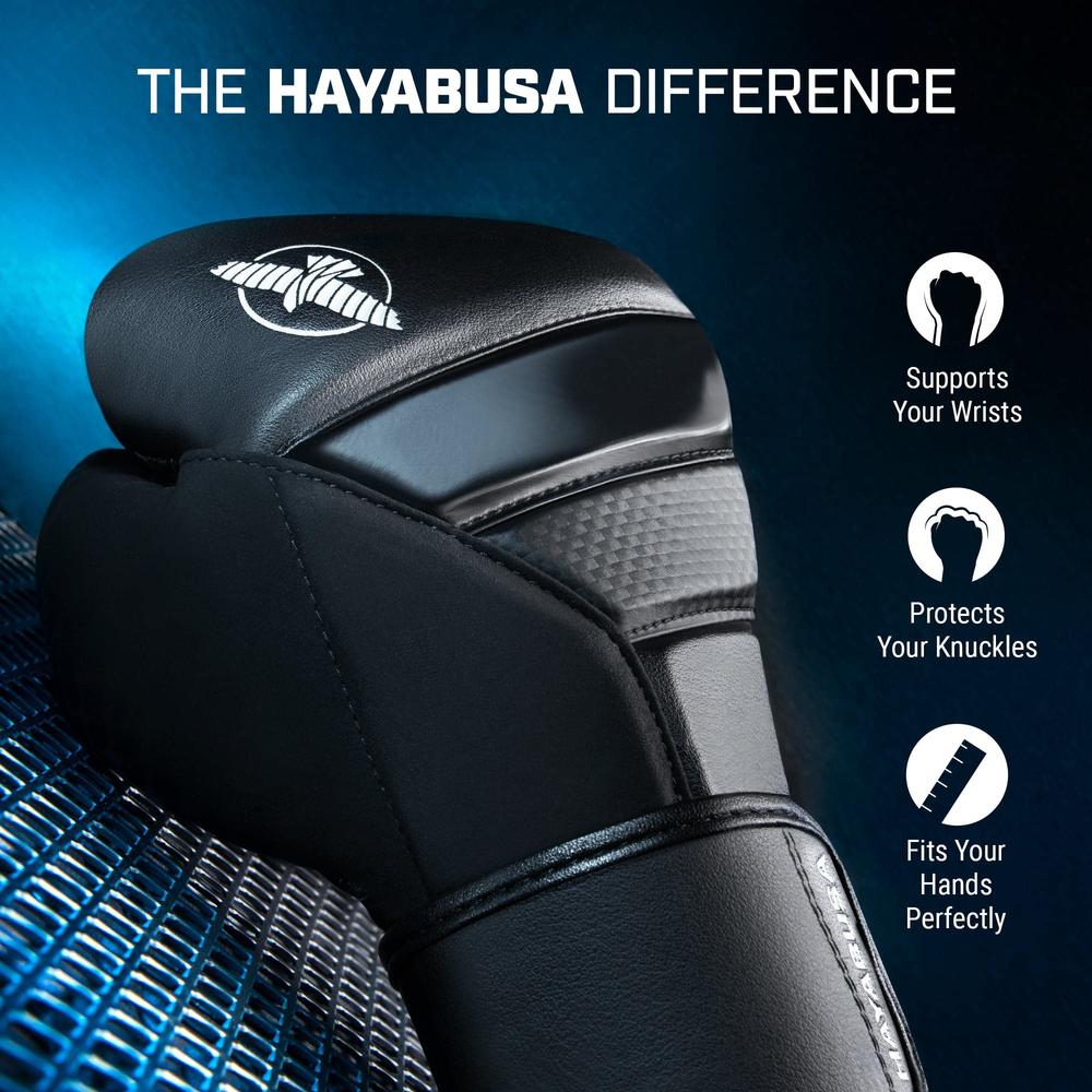 Hayabusa T3 Boxing Gloves for Men and Women Wrist and Knuckle Protection, Dual-X Hook and Loop Closure, Splinted Wrist Support, 
