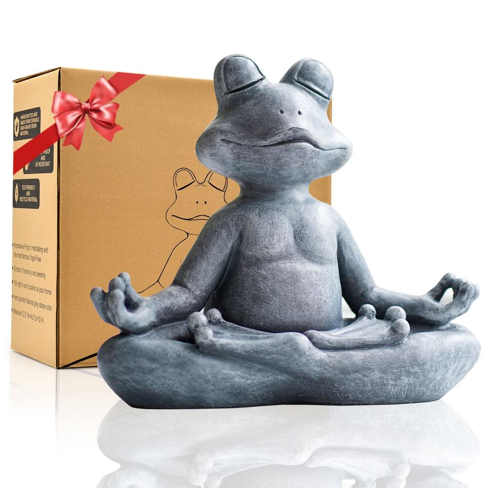 Goodeco 12.5" L×10" H Meditating Yoga Frog Statue - Gifts for Women/Mom, Zen Garden Frog Figurines for Home and Garden Decor, Fr