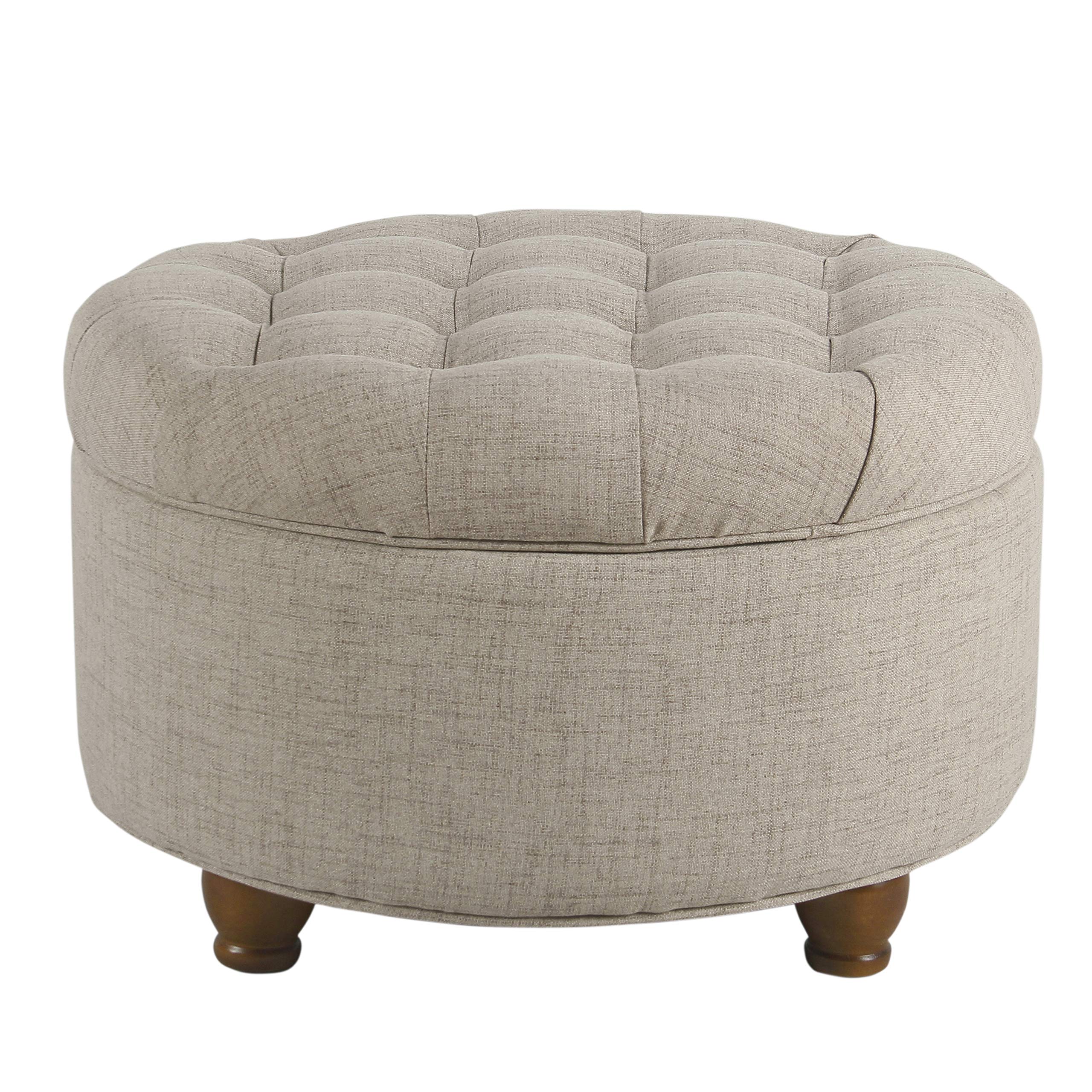 Homepop Home Decor Button Tufted Woven Round Storage Ottoman Large