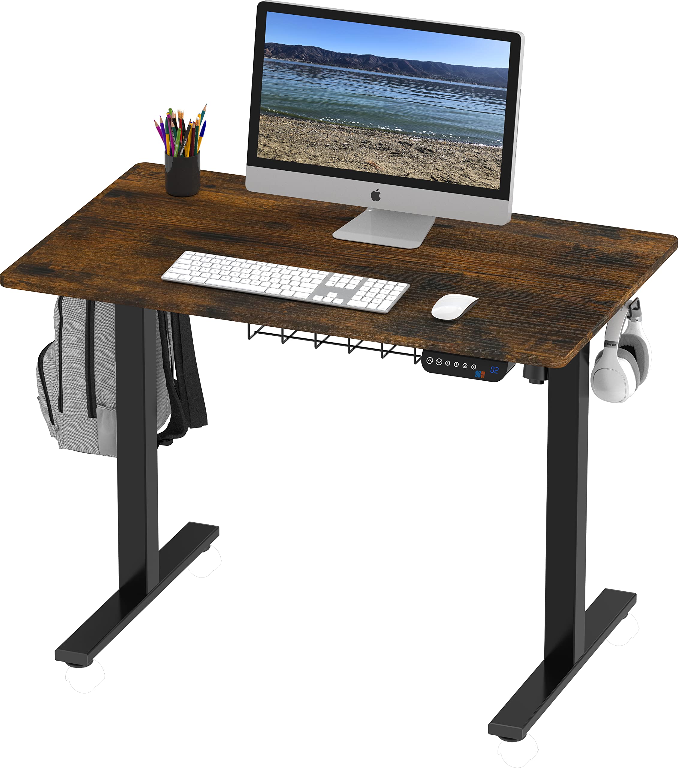 SHW Electric Height Adjustable Desk with Memory Preset, 40 x 24 Inches, Rustic Brown