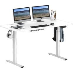 SHW Electric Height Adjustable Standing Desk with Hanging Hooks and cable Management, 55 x 28 Inches, White