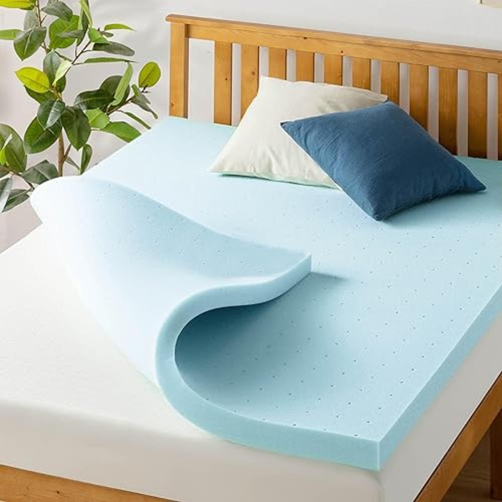Best Price Mattress 3 Inch Ventilated Memory Foam Mattress Topper, Cooling Gel Infusion, CertiPUR-US Certified, King, Blue